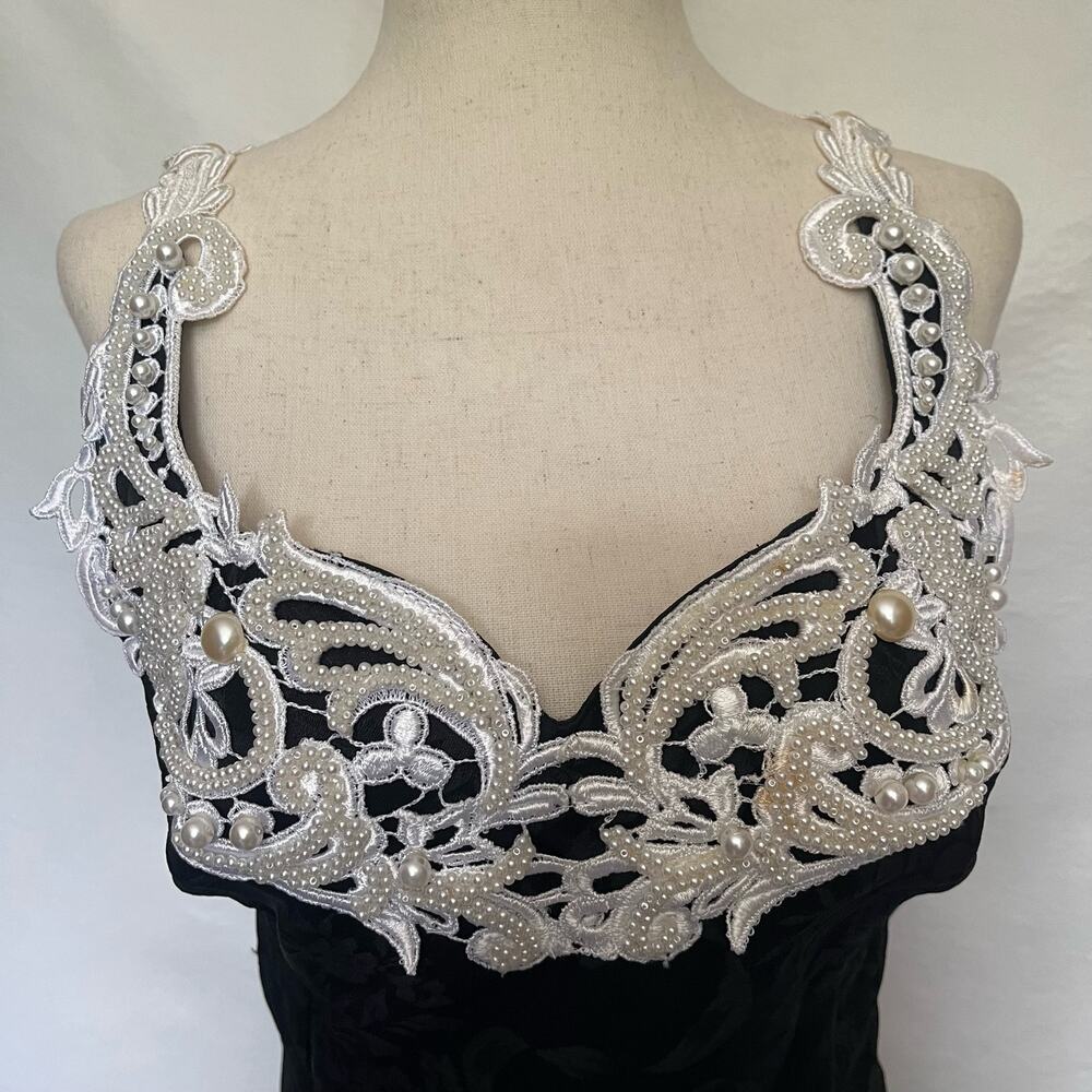 Vtg Y2K Scott McClintock Damask Lace Pearl Dress 6 Gothic Romantic Prom Glam USA - Picture 3 of 16